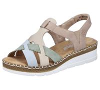 Sandale RIEKER, Damen, Gr. 37, beige multi, Lederimitat, mehrfarbig, Schuhe Sandale, Sommerschuh, Keilsandalette, Schlupfschuh mit Gummizug (55517624-37) beige multi