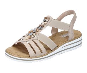 Sandale RIEKER, Damen, Gr. 40, beige, Lederimitat, Schuhe Sandale, Sommerschuh, Sandalette, Keilabsatz, mit sommerlicher Verzierung, Topseller (19483560-40)