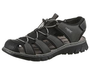 Sandale RIEKER, Herren, Gr. 40, schwarz, Nubuklederimitat, Textil, Schuhe Sandale, Sommerschuh, Klettschuh, Freizeitsandale, Gummizug, Schellverschluss, Topseller (50490627-40) schwarz
