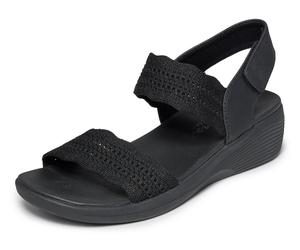 Sandale SKECHERS "ARYA", Damen, Gr. 42, schwarz unifarben, Textil, Strukturmuster, Schuhe Sandale, Sommerschuh, Keilsandalette mit komfortablem Luxe Foam (13860210-42) schwarz unifarben