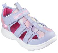 Sandale SKECHERS "FLEX SPLASH DAYLIGHT SHIMMER", Mädchen, Gr. 27, bunt (lavendel, rosa), Lederimitat, Glitzer, kontrastfarbene Details, Schuhe Sandale, Klettschuh mit Glitzer, Größenschablone zum Down