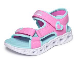 Sandale SKECHERS "HEART LIGHTS SANDALS", Mädchen, Gr. 31, rosa, türkis, Lederimitat, Glitzer, Schuhe Sandale, Sommerschuh mit Klettverschluss, Größenschablone zum Download (17377837-31) rosa, türkis