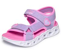 Sandale SKECHERS "HEART LIGHTS SANDALS", Mädchen, Gr. 31, violett, Lederimitat, Glitzer, Schuhe Sandale, Sommerschuh mit Klettverschluss, Größenschablone zum Download (95153108-31) violett