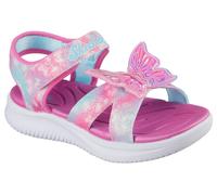Sandale SKECHERS "JUMPSTERS SANDAL-BUTTERFLY BRITES", Mädchen, Gr. 31, rosa, hellblau, Lederimitat, Glitzer, kontrastfarbene Details, Schuhe Sandale, Sommerschuh mit Schmetterling, Größenschablone zum