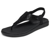 Sandale SKECHERS "MEDITATION LUXE", Herren, Gr. 35, schwarz unifarben, Textil, Glitzer, Schuhe Sandale, Sommerschuh, Zehentrenner, Strandschuh mit Glitzersteinchen (57610206-35) schwarz unifarben