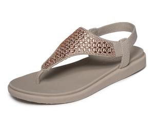 Sandale SKECHERS "MEDITATION LUXE", Herren, Gr. 38, taupe, Textil, Glitzer, Schuhe Sandale, Sommerschuh, Zehentrenner, Strandschuh mit Glitzersteinchen (29335220-38) taupe