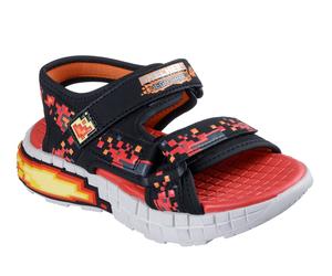 Sandale SKECHERS "MEGA-SPLASH 4K", Jungen, Gr. 29, rot (schwarz, rot), Lederimitat, Textil, kontrastfarbene Details, Schuhe Sandale, Mega Craft Sandale mit Klettverschluss, Größenschablone zum Downloa