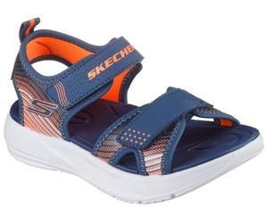 Sandale SKECHERS "MICROSPEC-SPLASH", Jungen, Gr. 31, blau (navy, orange), Lederimitat, kontrastfarbene Details, Schuhe Sandale, leichte Sandale mit Klettverschluss, Größenschablone zum Download (32116