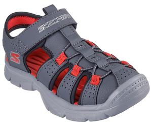 Sandale SKECHERS "RELIX-VALDEX", Jungen, Gr. 31, grau (grau, rot), Lederimitat, Textil, kontrastfarbene Details, Schuhe Sandale, Badesandale mit leichter Laufsohle, Größenschablone zum Download (13699