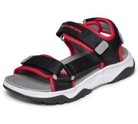 Sandale SKECHERS "TREAD SEEKER", Mädchen, Gr. 27, schwarz, rot, Textil, kontrastfarbene Details, Schuhe Sandale, Sommerschuh mit Klettverschluss, Größenschablone zum Download (31607808-27) schwarz, ro