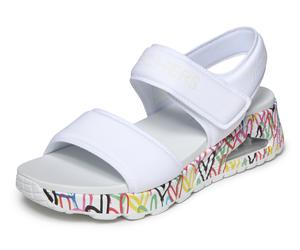 Sandale SKECHERS "UNO", Damen, Gr. 37, weiß kombiniert, Textil, kontrastfarbene Details, Schuhe Sandale, Sommerschuh, Strandschuh mit Skech-Air Luftkissensohle (23144817-37) weiß kombiniert