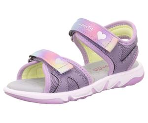 Sandale SUPERFIT "PEBBLES WMS: mittel", Mädchen, Gr. 29, lila, Lederimitat, Textil, Schuhe Sandale, Sandalette mit süßem Motiv, Größenschablone zum Download (85150744-29) lila