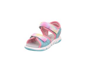 Sandale SUPERFIT "PEBBLES WMS: mittel", Mädchen, Gr. 31, hellgrün, rosa, Lederimitat, Textil, Schuhe Sandale, Sandalette mit süßem Motiv, Größenschablone zum Download (82402702-31) hellgrün, rosa