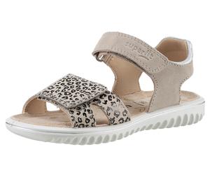 Sandale SUPERFIT "SPARKLE WMS: mittel", Mädchen, Gr. 29, beige kombiniert, Veloursleder, metallic, Schuhe Sandale, Klett-Sandalette mit Leomuster, Größenschablone zum Download (25796527-29) beige komb