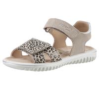 Sandale SUPERFIT "SPARKLE WMS: mittel", Mädchen, Gr. 30, beige (beige kombiniert), Veloursleder, metallic, Schuhe Sandale, Klett-Sandalette mit Leomuster, Größenschablone zum Download, Topseller (2579