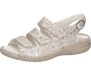 Sandale WALDLÄUFER "GUNNA", Damen, Gr. 6 (39), beige (hellbeige), Nappaleder, gemustert, metallic, Basic, Schuhe Sandale, Sommerschuh, Bequemschuh mit Klett- und Druckknopfverschluss, G-Weite (4887622