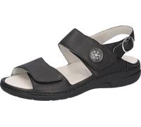 Sandale WALDLÄUFER "GUNNA", Damen, Gr. 6,5, schwarz, Nappaleder, unifarben, Basic, Schuhe Sandale, Sommerschuh, Komfortschuh, Sandalette in Bequemweite G (= weit) (56169957-6,5) schwarz