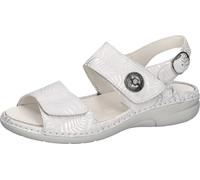 Sandale WALDLÄUFER "GUNNA", Damen, Gr. 6,5, weiß, Veloursleder, unifarben, Basic, Schuhe Sandale, Sommerschuh, Komfortschuh, Sandalette in Bequemweite G (= weit) (72523910-6,5) weiß