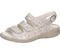 Sandale WALDLÄUFER "GUNNA", Damen, Gr. 7,5 (41), beige (hellbeige), Nappaleder, gemustert, metallic, Basic, Schuhe Sandale, Sommerschuh, Bequemschuh mit Klett- und Druckknopfverschluss, G-Weite (48876