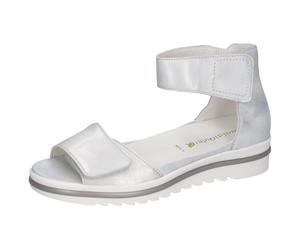 Sandale WALDLÄUFER "HAKURA", Damen, Gr. 6,5, silber (silberfarben), Nappaleder, metallic, Schuhe Sandale, Sommerschuh, Sandalette, Keilabsatz, in Komfortweite H (= sehr weit) (58221948-6,5) silberfarb