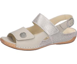Sandale WALDLÄUFER "HELIETT", Damen, Gr. 3,5 (36), hellgrau, silberfarben, Nubukleder, Veloursleder, metallic, Basic, Schuhe Sandale, Sommerschuh, Klettschuh, Keilabsatz, in Komfortweite H (= sehr wei