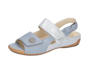 Sandale WALDLÄUFER "HELIETT", Damen, Gr. 4,5 (37,5), Leder, blau (hellblau), Nubukleder, Veloursleder, metallic, Basic, Schuhe Sandale, Sommerschuh, Klettschuh, Keilabsatz, in Komfortweite H (= sehr w