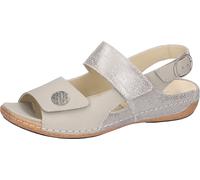 Sandale WALDLÄUFER "HELIETT", Damen, Gr. 5 (38), hellgrau, silberfarben, Nubukleder, Veloursleder, metallic, Basic, Schuhe Sandale, Sommerschuh, Klettschuh, Keilabsatz, in Komfortweite H (= sehr weit)
