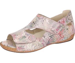 Sandale WALDLÄUFER "Heliett", Damen, Gr. 6,5, rosa (rosé multi), Veloursleder, Reptilienprägung, metallic, Schuhe Sandale, Sommerschuh, Sandalette, Keilabsatz, geschlossene Ferse, H-Weite (68486866-6,