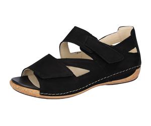Sandale WALDLÄUFER "HELIETT", Damen, Gr. 6,5, schwarz, Nubukleder, unifarben, Schuhe Sandale, Keilsandalette, Sommerschuh, Komfortschuh, Klettverschlüsse, H-Weite (69120869-6,5) schwarz