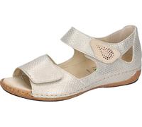 Sandale WALDLÄUFER "Heliett", Damen, Gr. 7 (40,5), goldfarben, beige, Textil, Veloursleder, metallic, Schuhe Sandale, Sommerschuh, Sandalette, Keilabsatz, mit Orthotritt, H-Weite (38379229-7) goldfarb