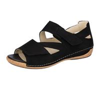 Sandale WALDLÄUFER "HELIETT", Damen, Gr. 7 (40,5), schwarz, Nubukleder, unifarben, Schuhe Sandale, Keilsandalette, Sommerschuh, Komfortschuh, Klettverschlüsse, H-Weite (69120869-7) schwarz