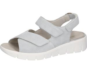 Sandale WALDLÄUFER "K-ADEA", Damen, Gr. 5 (38), grau (hellgrau), Veloursleder, unifarben, Basic, Schuhe Sandale, Keilsandalette, Sommerschuh, Bequemschuh, Klettverschlüsse, K-Weite (24043164-5) hellgr
