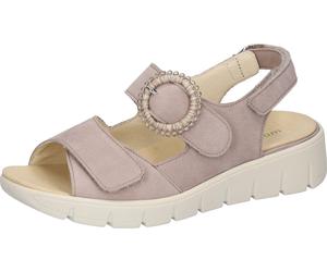 Sandale WALDLÄUFER "K-ADEA", Damen, Gr. 6,5, taupe, metallicschimmer, Nubukleder, unifarben, Schuhe Sandale, Sommerschuh, Keilsandalette mit Klettverschlüssen, K-Weite (32870531-6,5) taupe, metallicsc