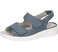 Sandale WALDLÄUFER "K-ADEA Soft", Damen, Gr. 6,5, jeansblau, Nubukleder, Textil, unifarben, Basic, Schuhe Sandale, Sommerschuh, Keilsandalette mit Klettverschlüsse, Extraweite K (92208643-6,5) jeansbl