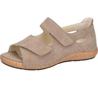 Sandale WALDLÄUFER "K-Heliett", Damen, Gr. 6,5, beige, Nubukleder, unifarben, Schuhe Sandale, Sommerschuh, Sandalette, Keilabsatz, in Komfortweite K (= extraweit), Topseller (13037904-6,5) beige