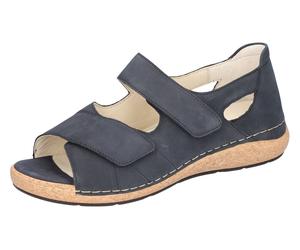 Sandale WALDLÄUFER "K-Heliett", Damen, Gr. 6,5, blau (dunkelblau), Nubukleder, unifarben, Schuhe Sandale, Sommerschuh, Sandalette, Keilabsatz, in Komfortweite K (= extraweit) (36743927-6,5) dunkelblau