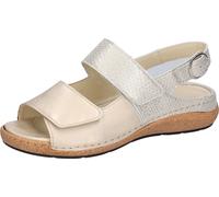Sandale WALDLÄUFER "K-HELIETT", Damen, Gr. 7,5 (41), goldfarben, silberfarben, Nappaleder, Veloursleder, metallic, Schuhe Sandale, Sommerschuh, Keilsandalette, Metallic-Look, in Extraweite K (30359854