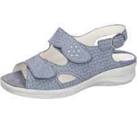 Sandale WALDLÄUFER "MERLE", Damen, Gr. 5,5 (38,5), jeansblau, silberfarben, Nubukleder, Textil, unifarben mit Farbeinsatz, Basic, Schuhe Sandale, Sommerschuh mit Klett- und Druckknopfverschluss, M-Wei