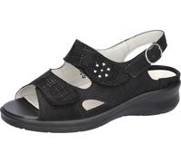 Sandale WALDLÄUFER "MERLE", Damen, Gr. 5,5, silber (schwarz, silberfarben), Nubukleder, Basic, Schuhe Sandale, Sommerschuh, Komforschuh, Bequemschuh mit Klettverschlüsse, M-Weite (99451846-5,5) schwar