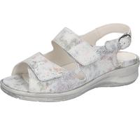 Sandale WALDLÄUFER "MERLE", Damen, Gr. 6,5, silberfarben multicolor, Nubukleder, Textil, Reptilienprägung, Basic, Schuhe Sandale, Sommerschuh, Bequemschuh, Klett- und Druckknopfverschluss, M-Weite (47