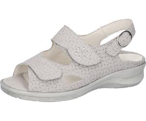 Sandale WALDLÄUFER "MERLE", Damen, Gr. 7,5 (41), hellgrau, silberfarben, Nubukleder, Textil, Flechtoptik, unifarben mit Farbeinsatz, Basic, Schuhe Sandale, Sommerschuh mit Klett- und Druckknopfverschl