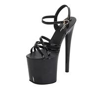 Sandalen 20 cm Damen Knöchelriemen Absätze Damen Plateau Open Toe High Heel Stiletto Pumps Sexy Pole Dance Striptease Schuhe Für Party Prom Club,Schwarz,38 EU