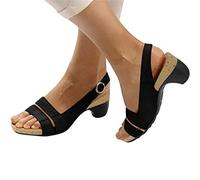 Sandalen Blockabsatz Elegant Freizeit Bequeme Offener Zeh Sommer Sandaletten Retro Slip-On Sandalen mit Schnalle Sexy Sandalen mit Absatz Sommerschuhe