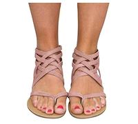 Sandalen Damen 38 Bequem Sommer Flache Sandalen Zehentrenner Elegante Gladiator Sandalen Offener Zeh Kreuzgurt Römersandalen mit Reißverschluss Retro Sandalen