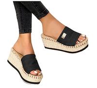 Sandalen Damen 38 Plateau Retro Freizeit Böhmen Sandaletten Vintage Bequem Keilabsatz Strand Sandale Atmungsaktive Ledersandalen Trekkingsandalen Damen Sandalen Schwarz rutschfest Sportsandale