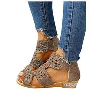 Sandalen Damen 38 Plateau Vintage Sexy Leicht Sandaletten Böhmen rutschfest Plattform Plateau Schuhe Retro Keilsandaletten Römersandalen Sandalen Damen Elegant Atmungsaktive Ledersandalen