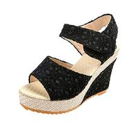 Sandalen Damen 40 Keilabsatz Freizeit Sommer Sexy Damenschuhe Bequem Retro Plattform Sandaletten Böhmen Pantoletten Schuhe Trekkingsandalen Damen Sandalen Schwarz Vintage Ledersandalen