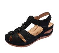 Sandalen Damen 40 Plateau Atmungsaktive Retro Bequem Strand Sandale Vintage Leicht Plattform Damenschuhe Böhmen Strandsandalen Römersandalen Damen Sandalen Schwarz Sexy Keilsandaletten