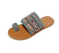 Sandalen Damen Artisanal Sandalen Flip-Flops Handgemachte Boho Flip Flop im griechischen Stil (43,Grün)