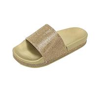 Sandalen Damen Beauty-Hausschuhe Frauen Thick Flip-Flops Bodensandalen Strass lässige Damensandalen (Gold 37)